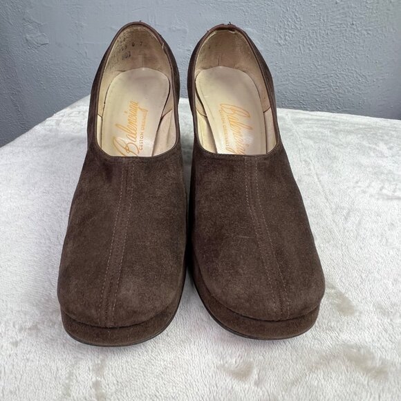 Vintage Balenciaga Chunky Pump Heel size 6.5 Brown Suede Closed Round Toe in Box - Picture 4 of 11
